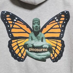 Pleasures Hoodie Mens Medium Gray Butterfly Graphic Streetwear Hooded Sweatshirt